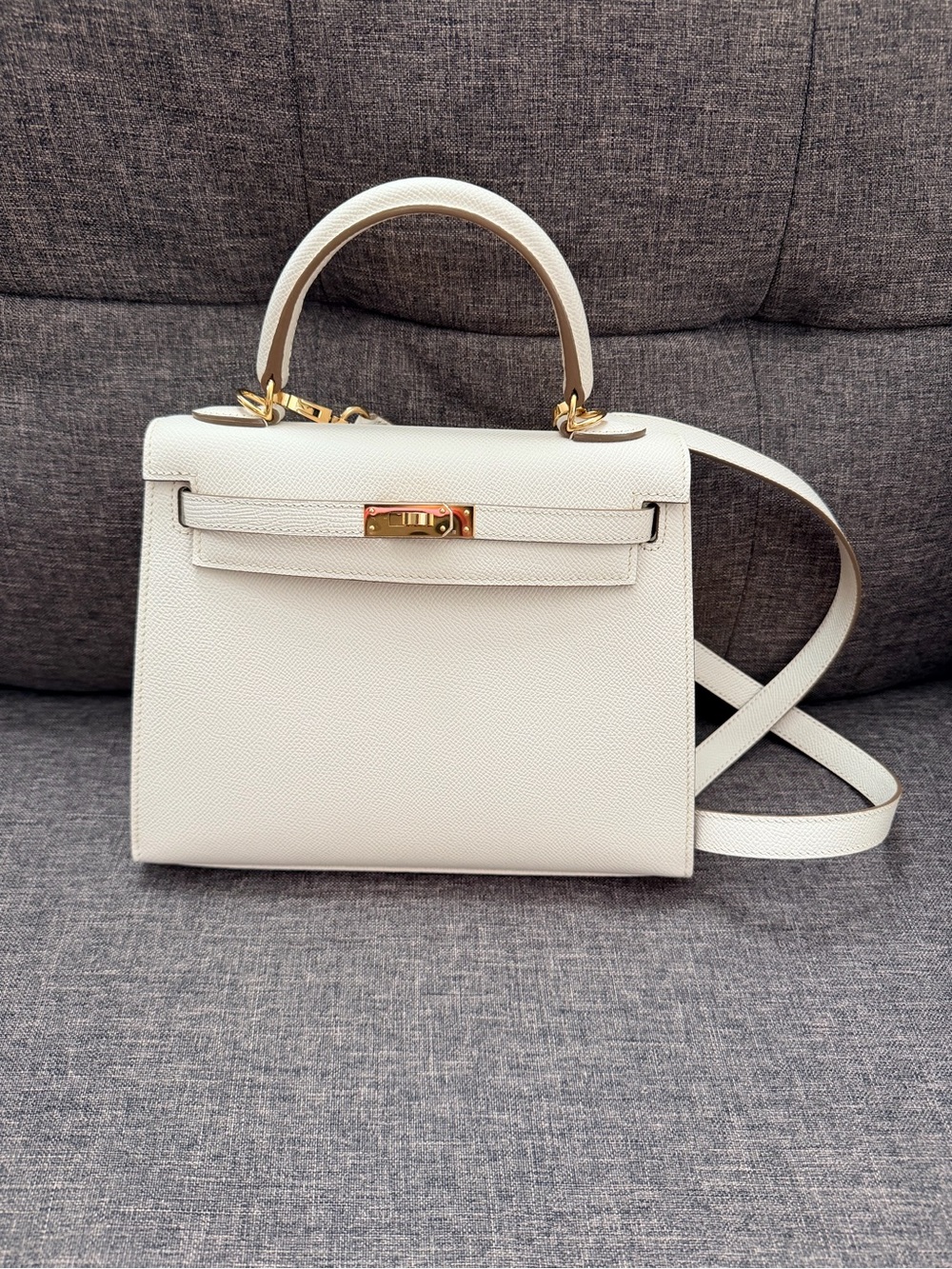 25cm Craie Epsom Leather Women's Bag with Gold Hardware